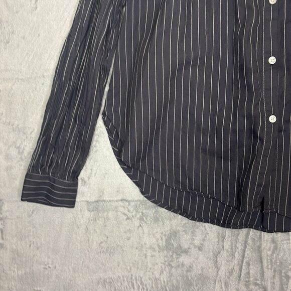 Loft Blue White Striped Button Front Shirt Too Soft Size Small - Picture 6 of 9